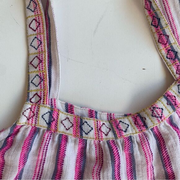 SundanceTank Dress Vería PL Boho Pink White Stripped Pockets Embroidered Summer - Picture 8 of 11